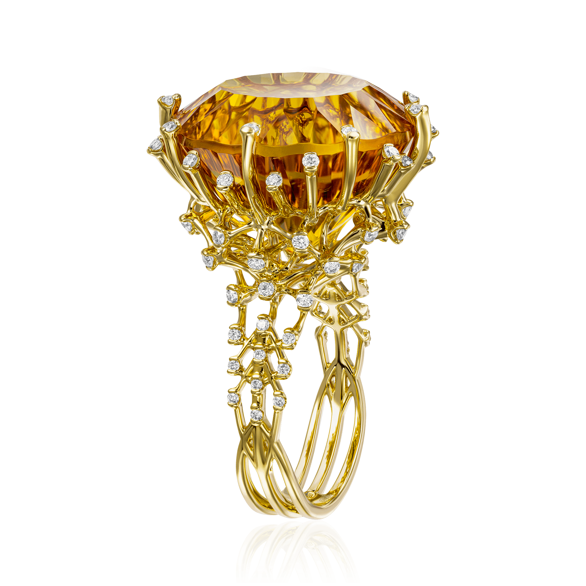 Кольцо с цитрином, бриллиантами из желтого золота 750 пробы, фото № 3