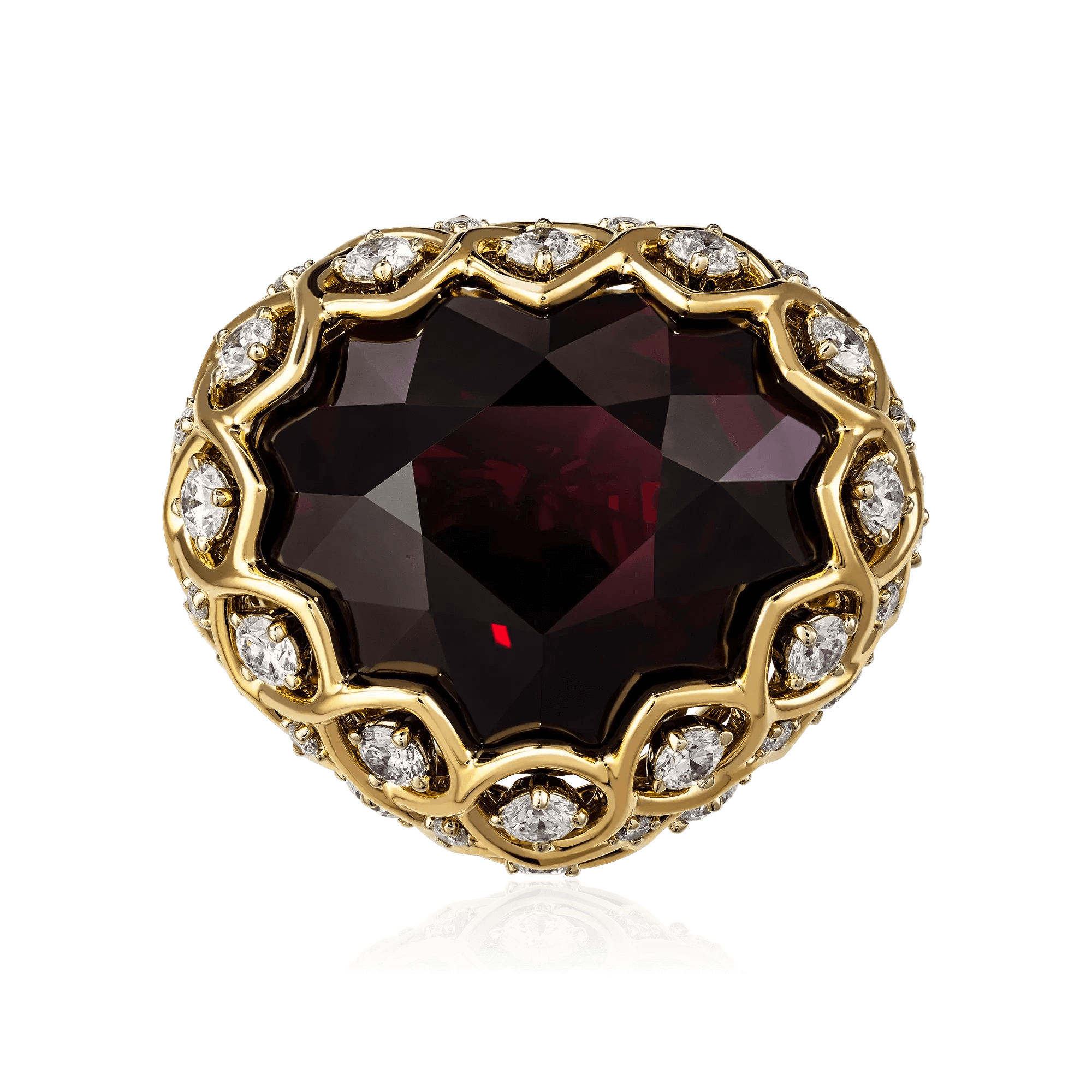 Кольцо с спессартином, бриллиантами из желтого золота 750 пробы, фото № 2