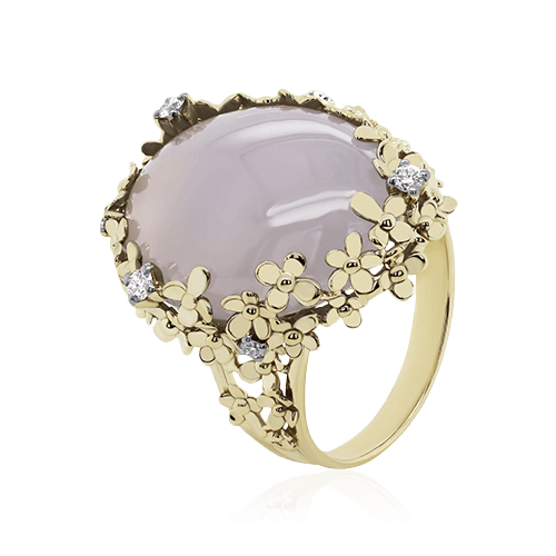 Кольцо с бриллиантами, халцедоном из желтого золота 585 пробы, фото № 1