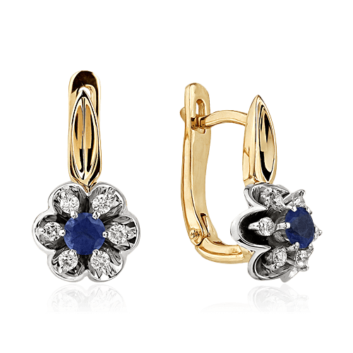 Серьги с сапфиром, бриллиантами из красного золота 585 пробы (арт. 91043)