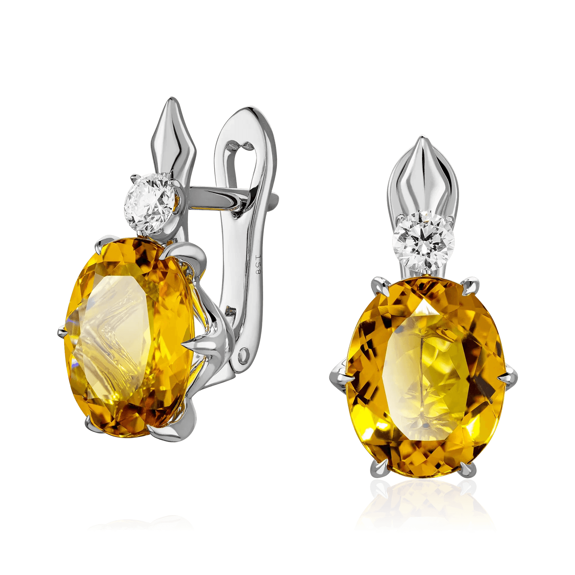 Серьги с гелиодором, бриллиантами из белого золота 585 пробы (арт. 130511)