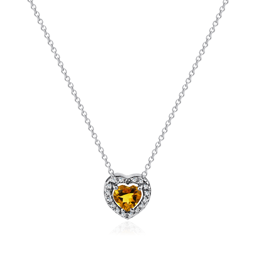Колье в форме сердца с бриллиантами, турмалином из белого золота 585 пробы, фото № 1