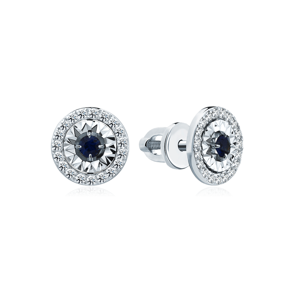 Серьги с сапфиром, бриллиантами из белого золота 585 пробы (арт. 131601)