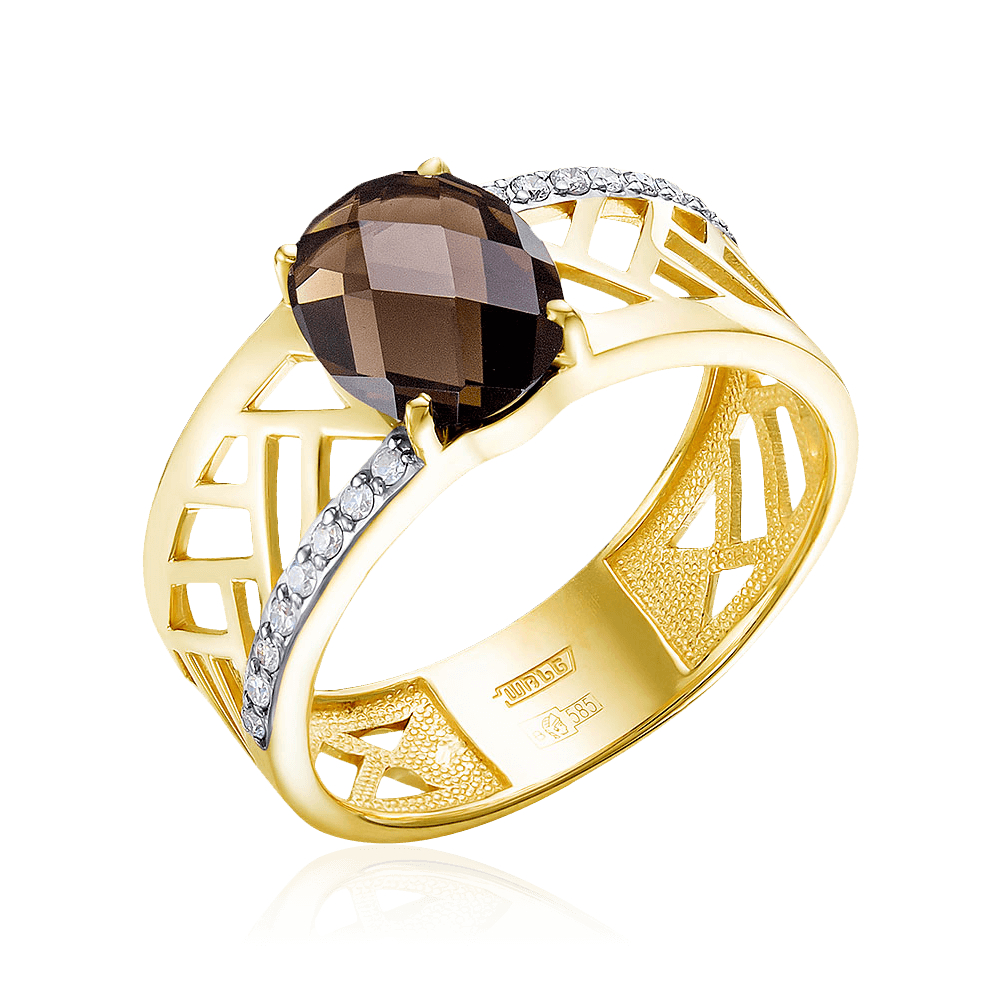 Кольцо с раухтопазом, бриллиантами из красного золота 585 пробы (арт. 97612)