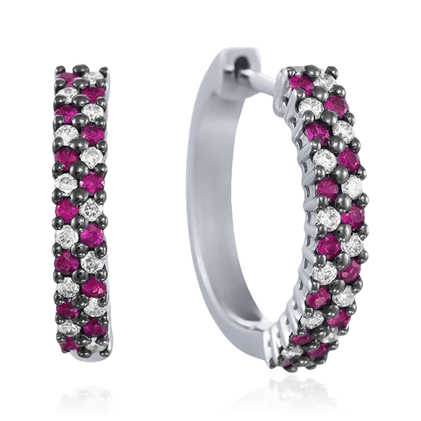 Серьги с рубином, бриллиантами из белого золота 750 пробы (арт. 103128)