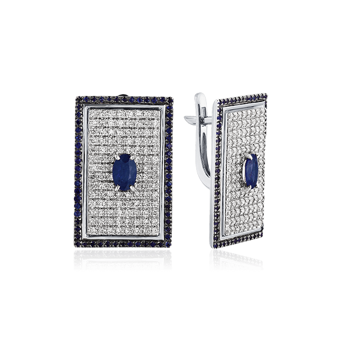 Серьги с сапфиром, бриллиантами из белого золота 585 пробы (арт. 77156)