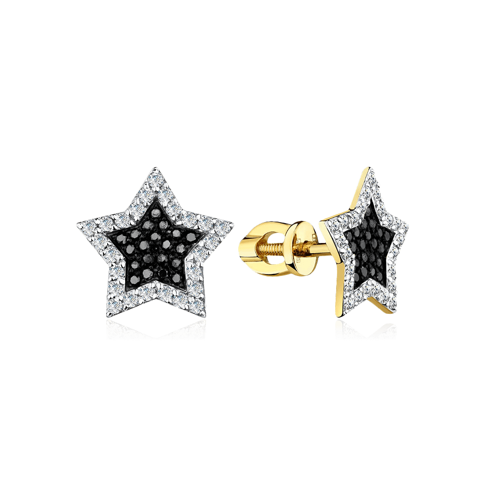 Серьги в виде звезд с бриллиантами из желтого золота 585 пробы, фото № 1