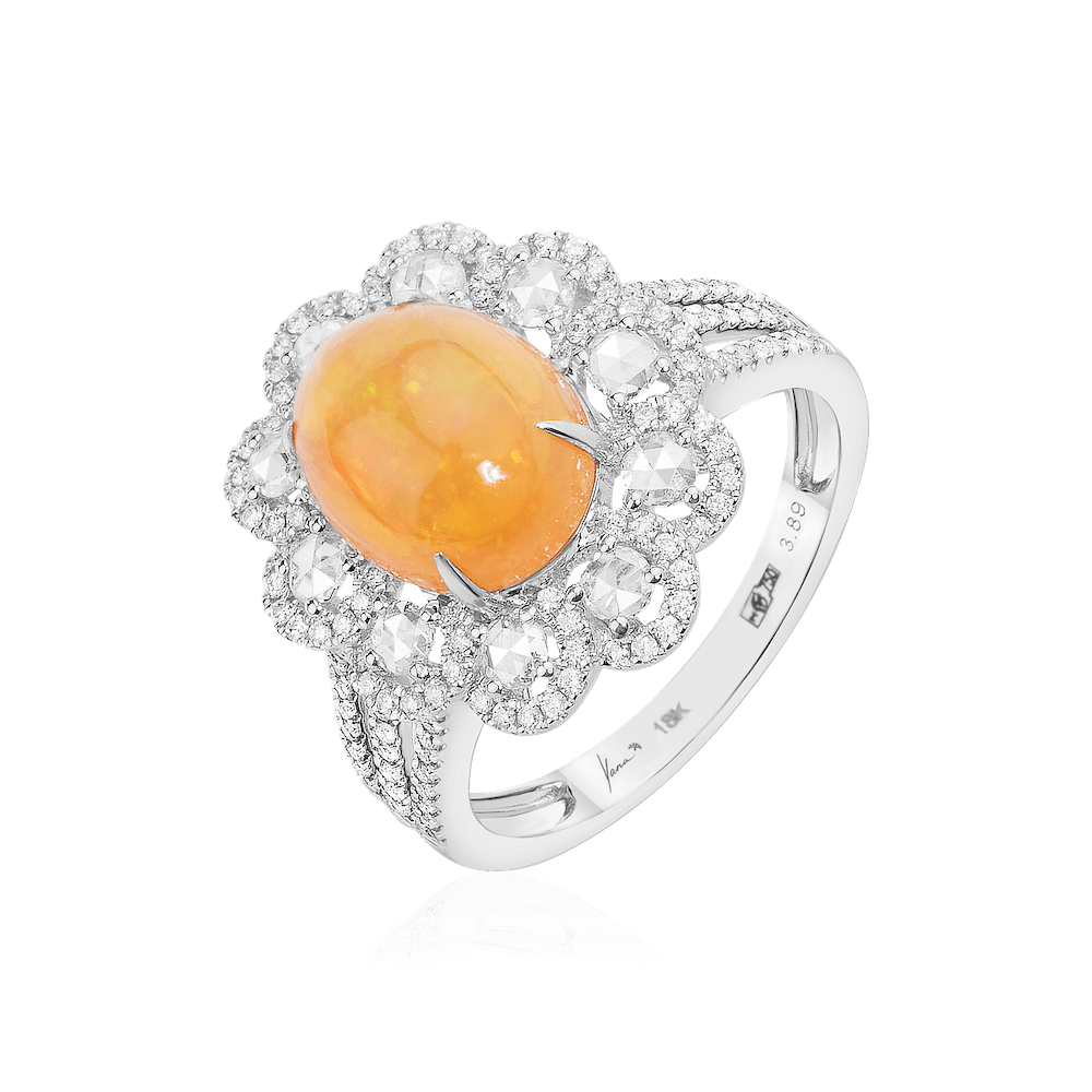 Кольцо с опалом, бриллиантами из белого золота 750 пробы (арт. 98067)