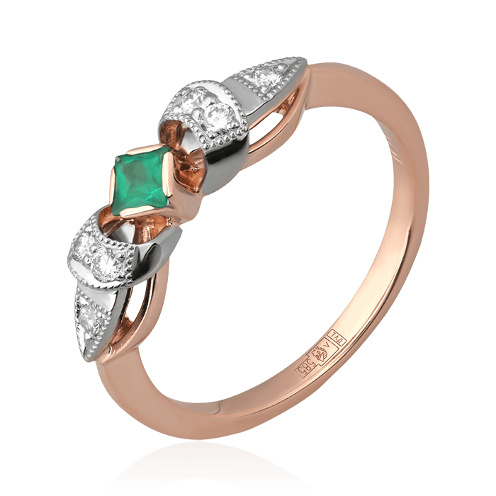 Кольцо с изумрудом, бриллиантами из красного золота 585 пробы, фото № 1