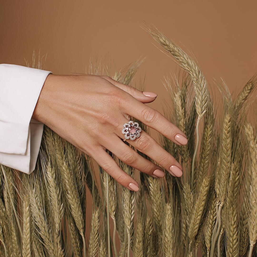 Кольцо с аметистом, бриллиантами из белого золота 585 пробы, фото № 3