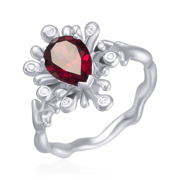 Кольцо с родолитом, бриллиантами из белого золота 585 пробы (арт. 50765)