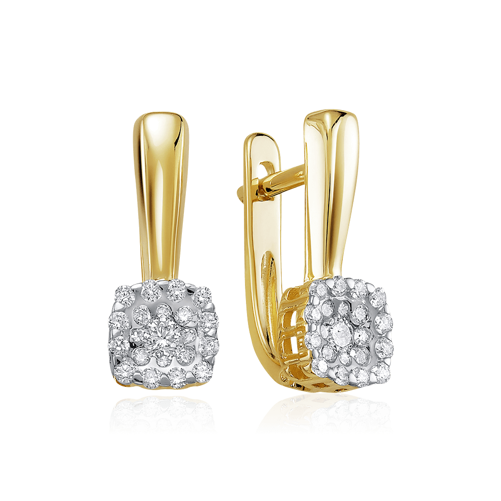 Серьги с бриллиантами из желтого золота 585 пробы, фото № 1