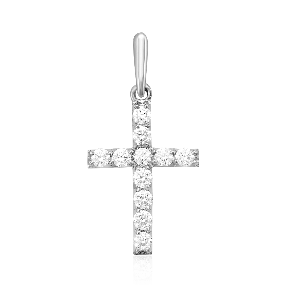 Крест с бриллиантами из белого золота 585 пробы (арт. 59447)