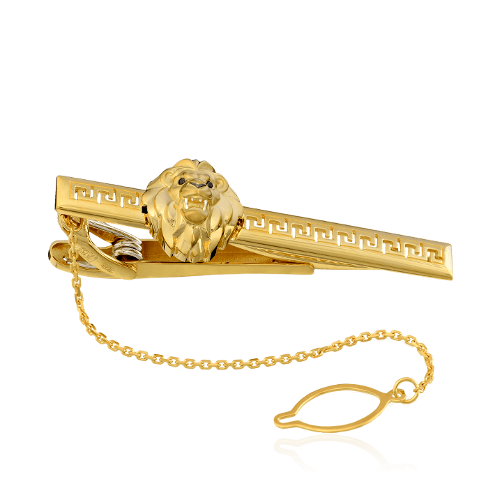 Зажим Лев с черными бриллиантами в желтом золоте 750 пробы, фото № 2