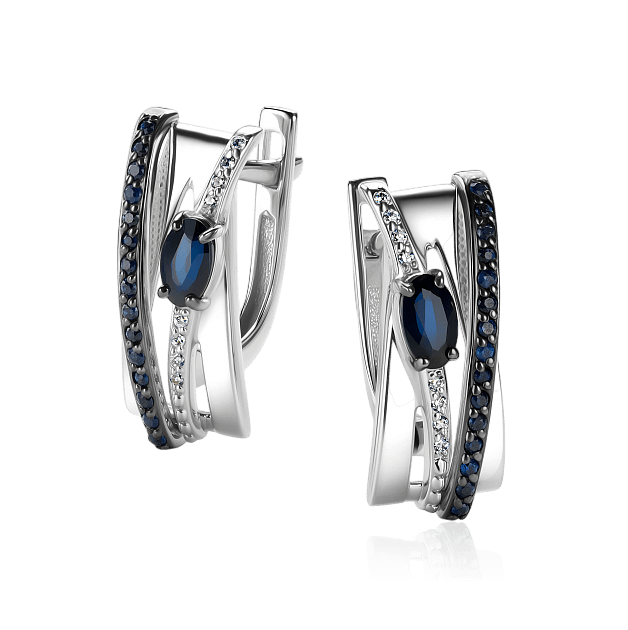 Серьги с сапфиром, бриллиантами из белого золота 585 пробы (арт. 124470)