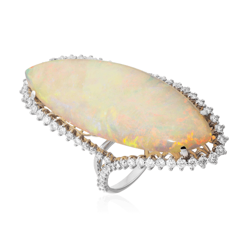 Кольцо с опалом, бриллиантами из белого золота 585 пробы, фото № 1
