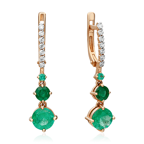 Серьги с бриллиантами, изумрудом из красного золота 585 пробы, фото № 1