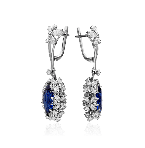 Серьги с сапфиром, бриллиантами из белого золота 750 пробы, фото № 2