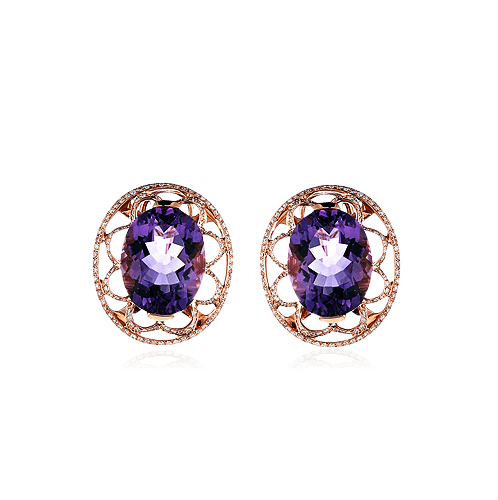 Серьги с аметистом, бриллиантами из красного золота 585 пробы (арт. 42709)
