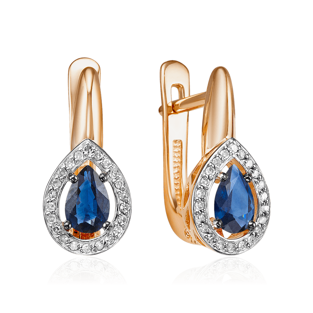 Серьги с сапфиром, бриллиантами из красного золота 585 пробы (арт. 131262)