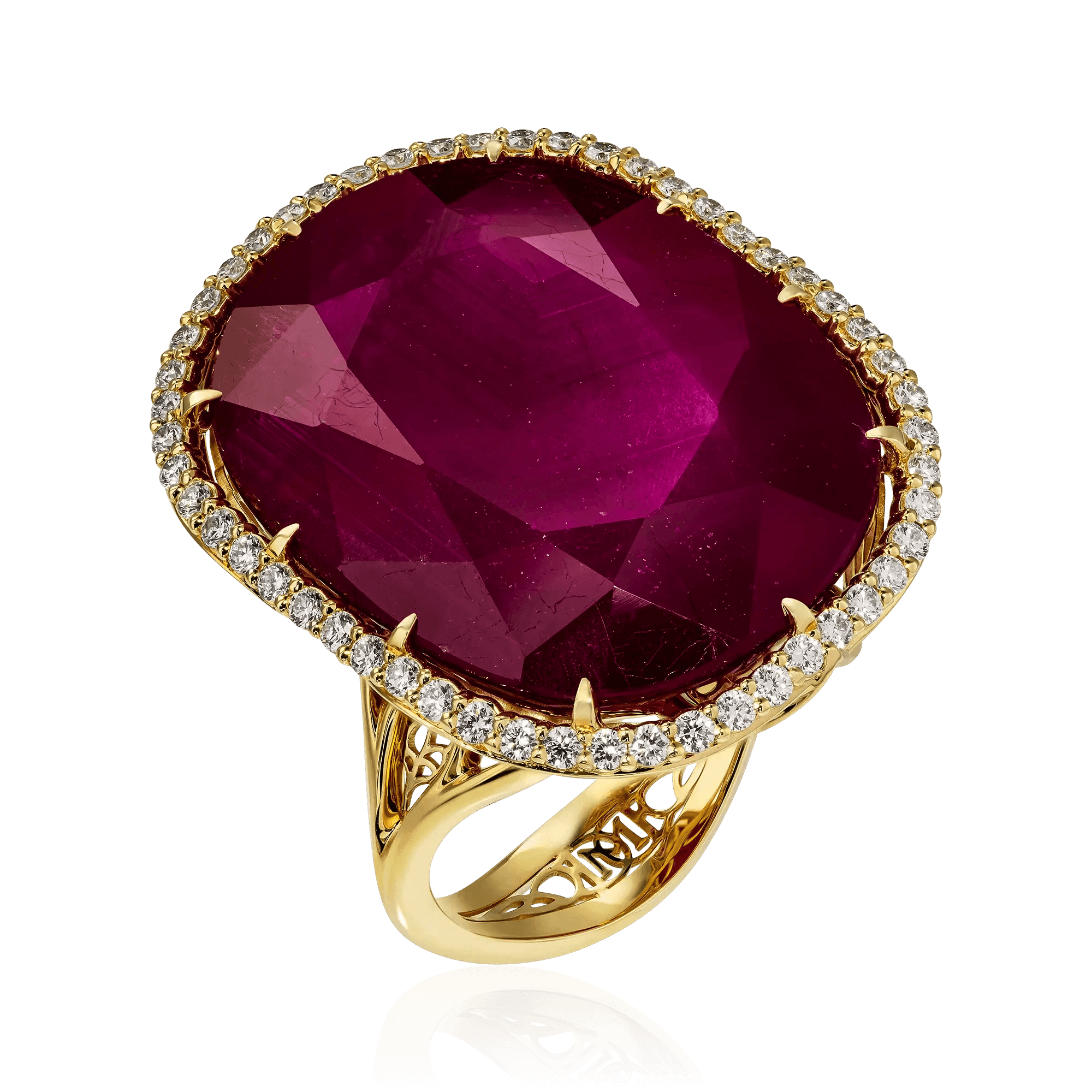 Кольцо с бриллиантами, корундом из желтого золота 750 пробы, фото № 1