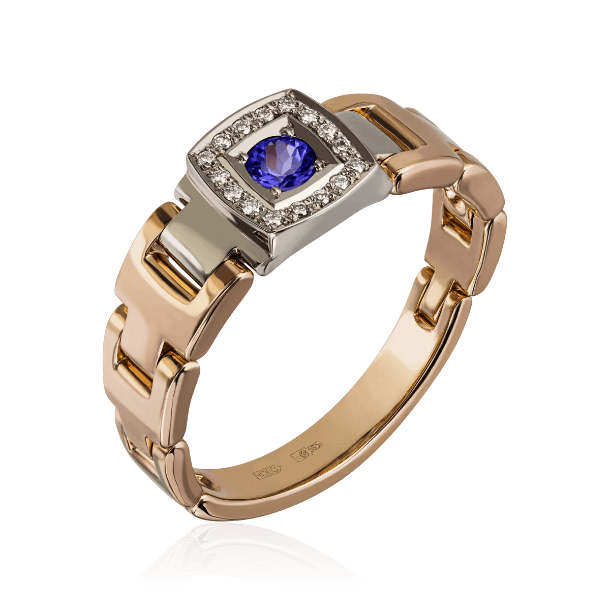 Кольцо с танзанитом, бриллиантами из комбинированного золота 585 пробы, фото № 1