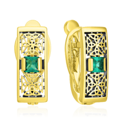 Серьги с изумрудом из желтого золота 585 пробы (арт. 46262)