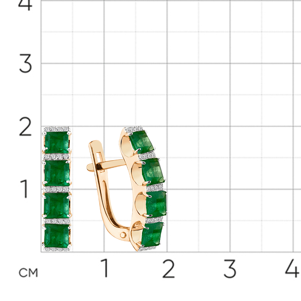 Серьги с бриллиантами, изумрудом из красного золота 585 пробы, фото № 2