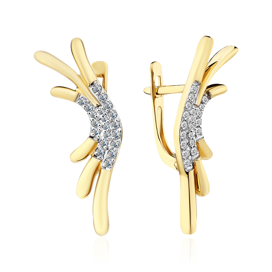 Серьги с бриллиантами из желтого золота 585 пробы, фото № 1