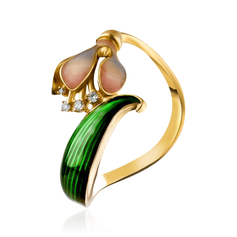 Кольцо Ландыш с бриллиантами из желтого золота 585 пробы, фото № 1