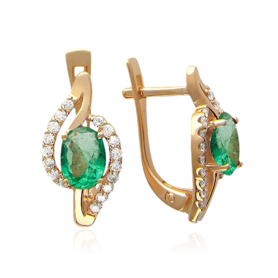 Серьги с изумрудом, бриллиантами из красного золота 585 пробы, фото № 1