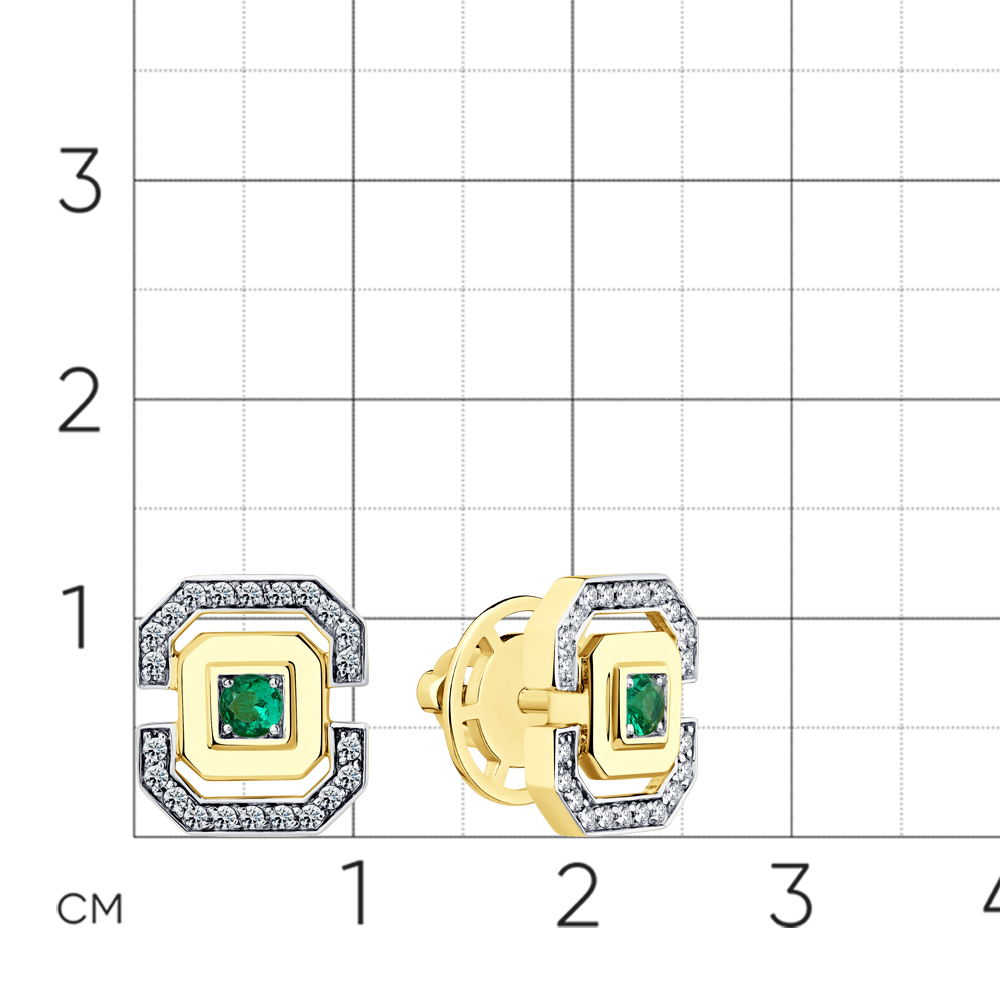 Серьги с бриллиантами, изумрудом из желтого золота 585 пробы, фото № 2