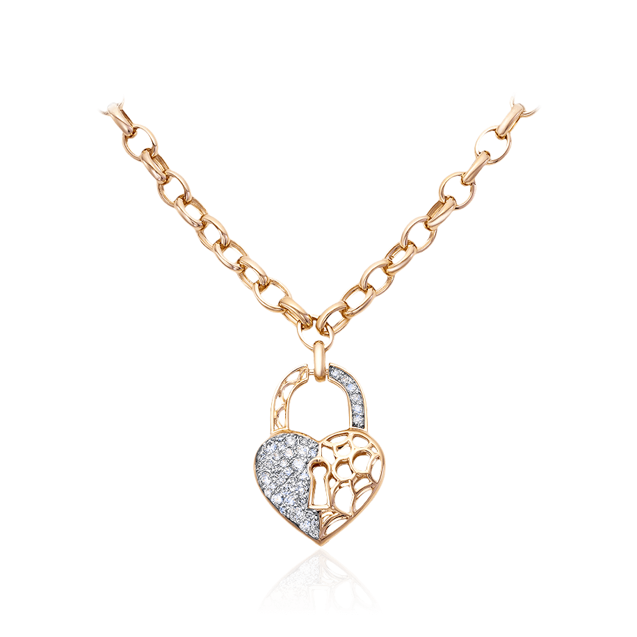 Колье замок в форме сердца с бриллиантами из комбинированного золота 585 пробы (арт. 97405)
