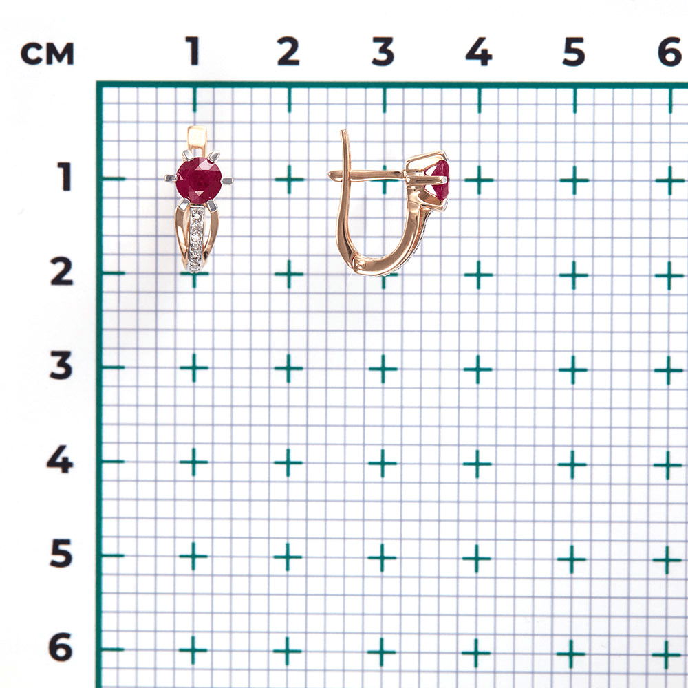 Серьги с рубином, бриллиантами из красного золота 585 пробы, фото № 3