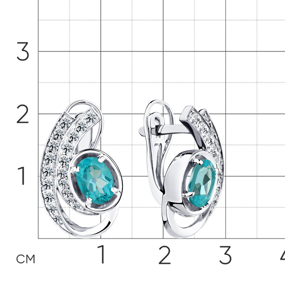 Серьги с апатитом, бриллиантами из белого золота 585 пробы, фото № 2