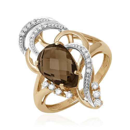 Кольцо с раухтопазом, бриллиантами из красного золота 585 пробы, фото № 1