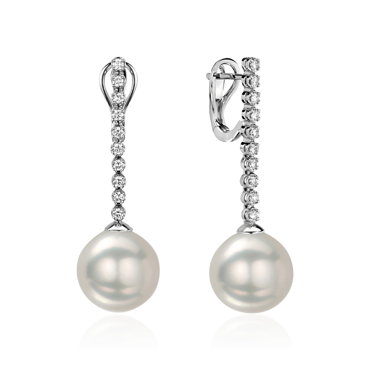 Серьги с бриллиантами, жемчугом из белого золота 585 пробы, фото № 1