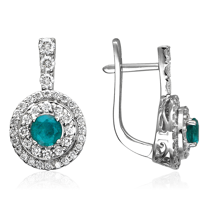 Серьги с бриллиантами, изумрудом из белого золота 585 пробы, фото № 1