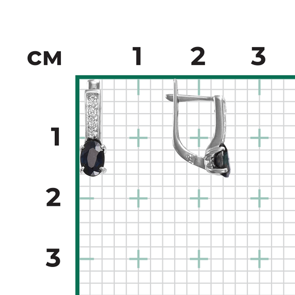 Серьги с сапфиром, бриллиантами из белого золота 585 пробы, фото № 3