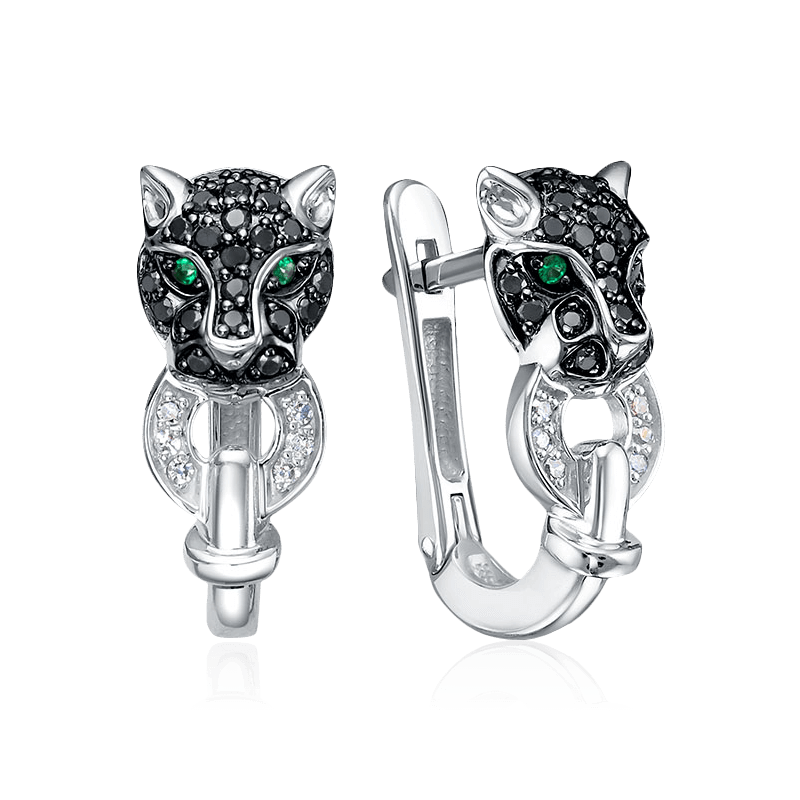 Серьги с бриллиантами, изумрудом из белого золота 585 пробы, фото № 1