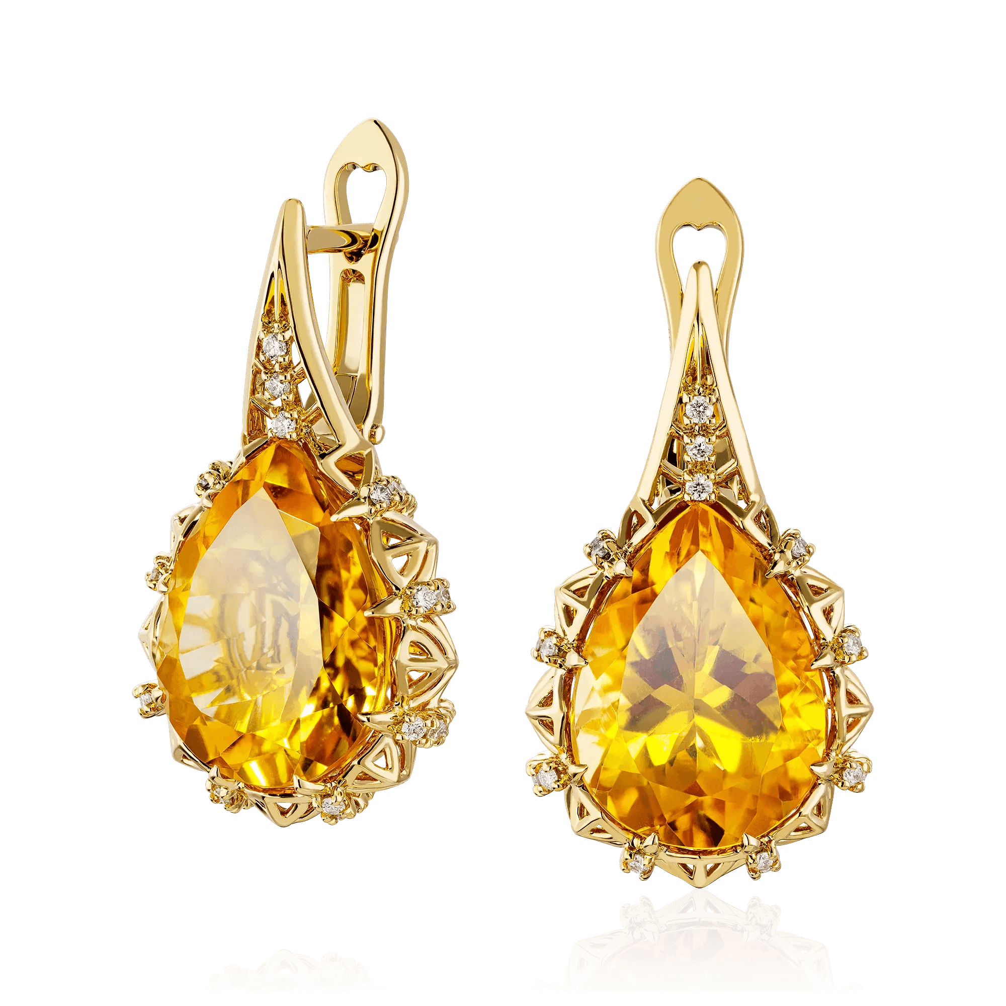 Серьги с цитрином, бриллиантами из желтого золота 750 пробы (арт. 130563)