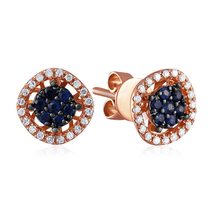 Серьги с сапфирами , бриллиантами из красного золота 585 пробы (арт. 60864)