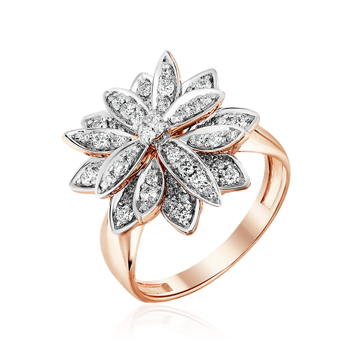 Кольцо в виде цветка с бриллиантами из красного золота 585, фото № 1
