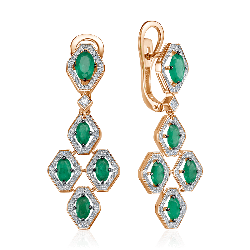 Серьги с бриллиантами, изумрудом из красного золота 585 пробы, фото № 1
