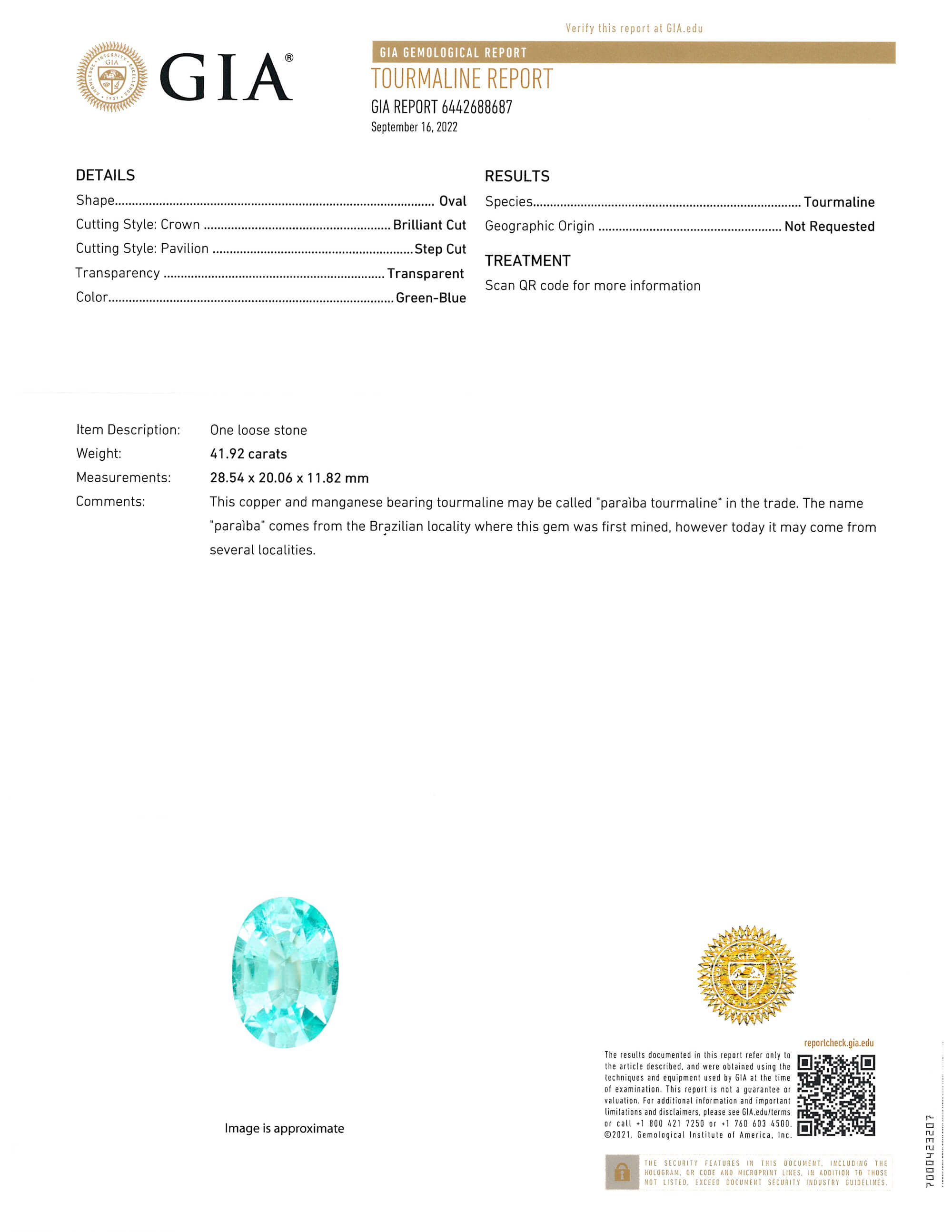 Кольцо с турмалином Параиба, бриллиантами из белого золота 750 пробы, фото № 4