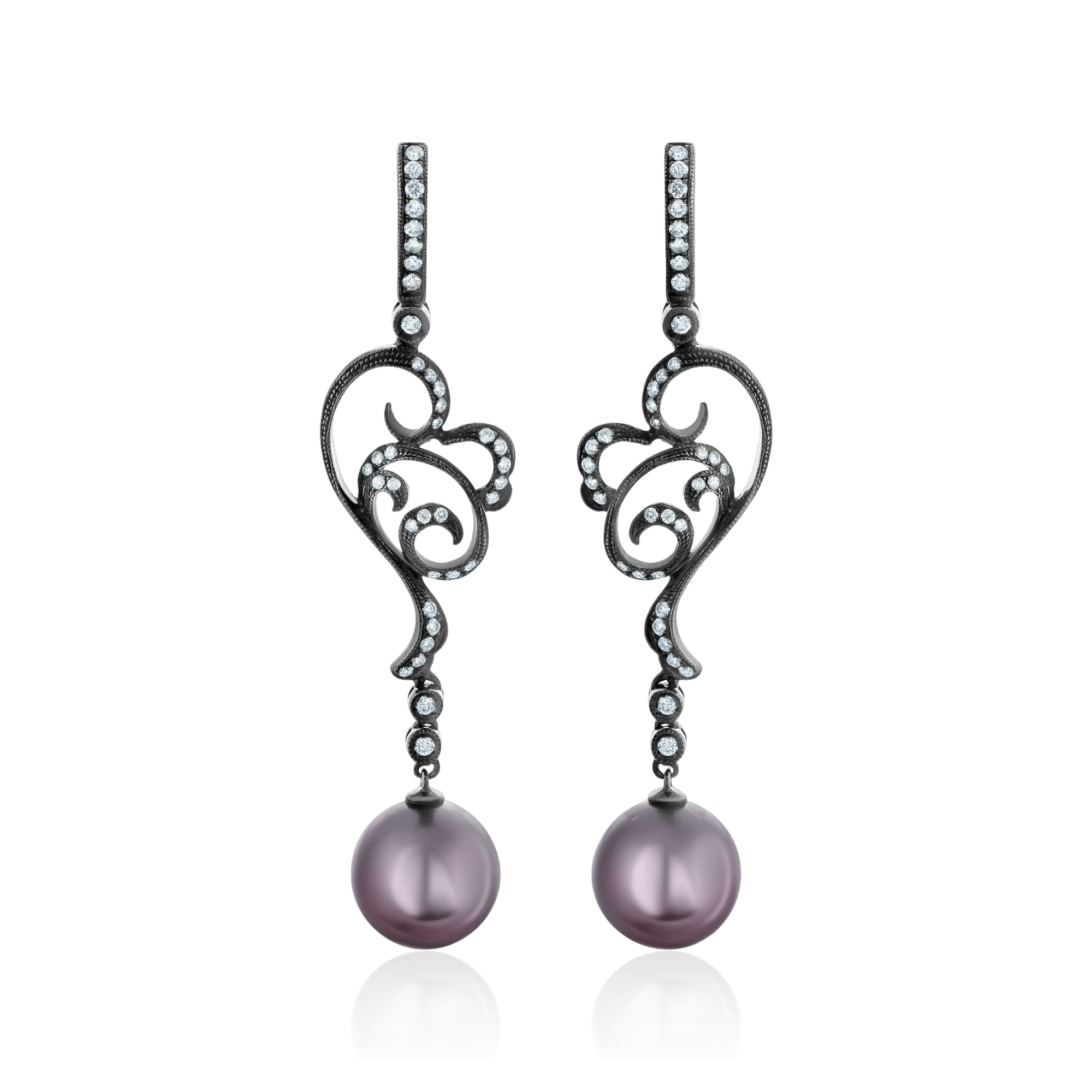Серьги с жемчугом, бриллиантами из белого золота 585 пробы (арт. 133712)