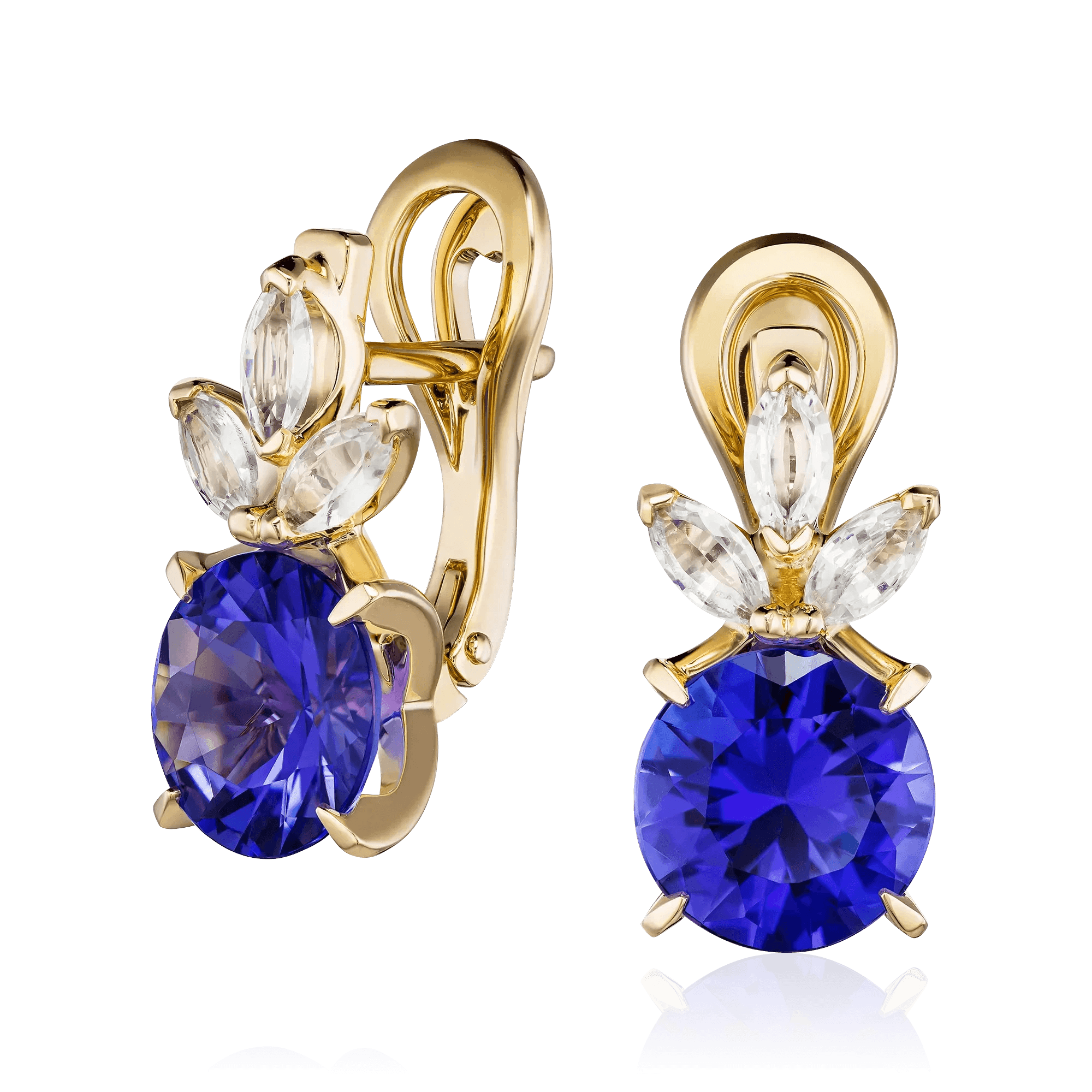 Серьги с танзанитом, белыми сапфирами из красного золота 585 пробы (арт. 130671)