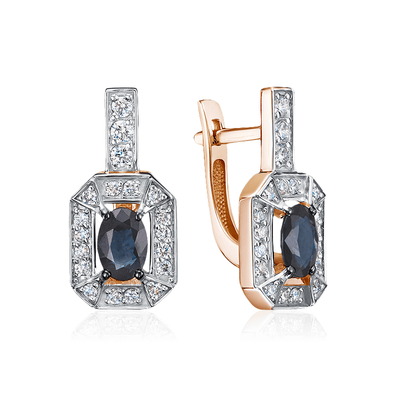 Серьги с сапфиром, бриллиантами из красного золота 585 пробы (арт. 122709)