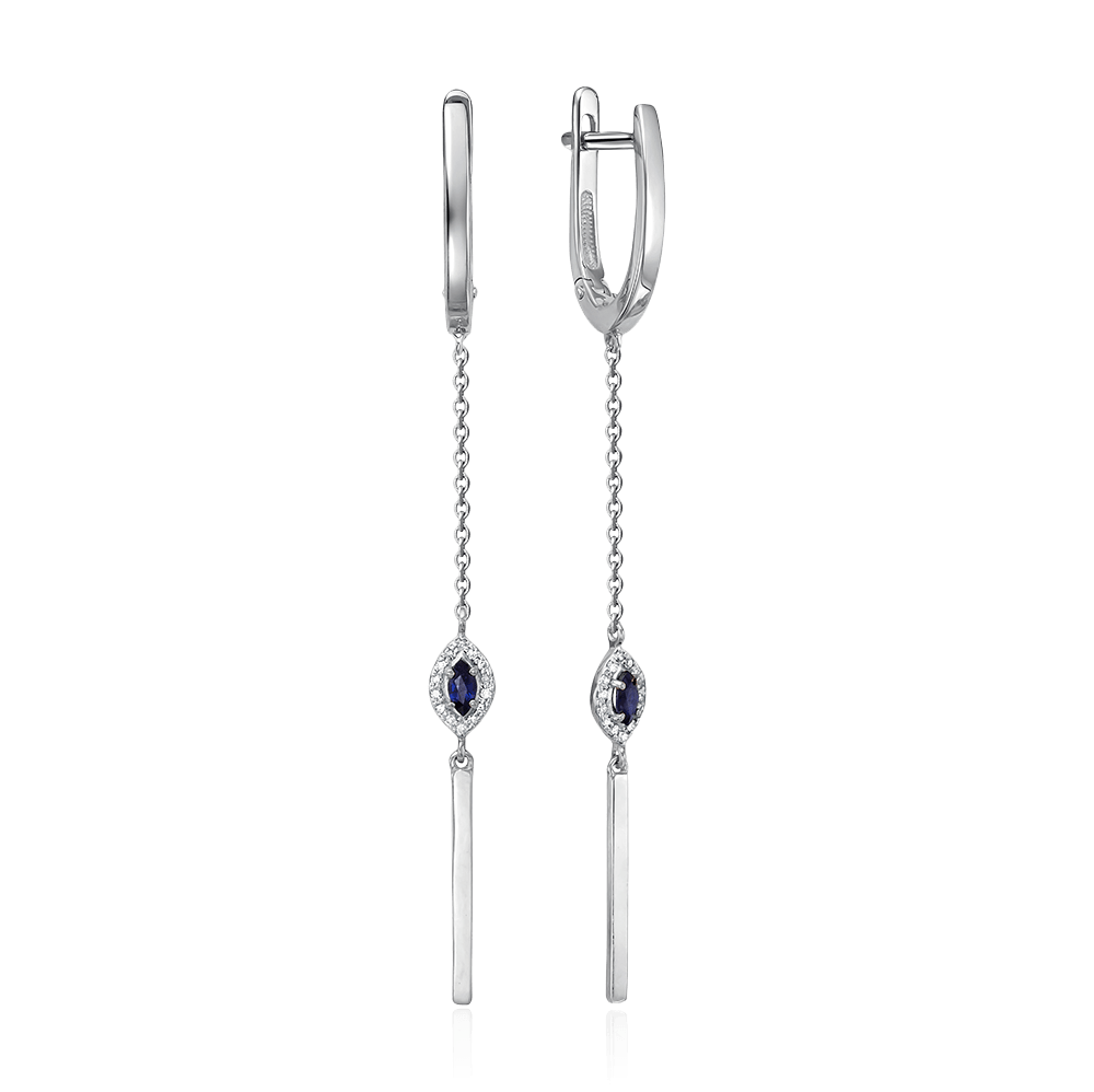 Серьги с сапфиром, бриллиантами из белого золота 585 пробы (арт. 119126)