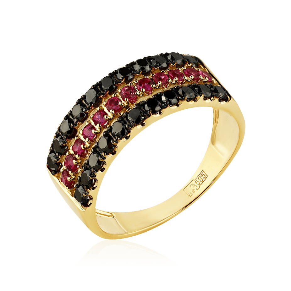 Кольцо с рубином, бриллиантами из желтого золота 585 пробы (арт. 98283)